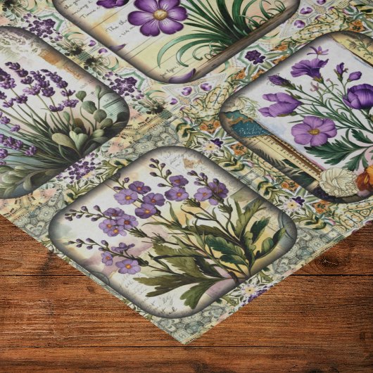  Lavendel Paarse Bloemen Botanische Mozaïek Tissuepapier