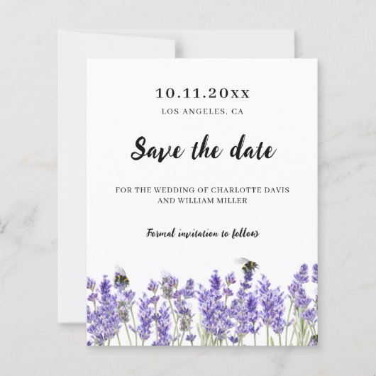 Lavendel paarse bloemen bruiloft opslaan van de da (Voorkant)