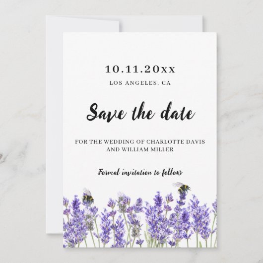 Lavendel paarse bloemen bruiloft save the date (Voorkant)