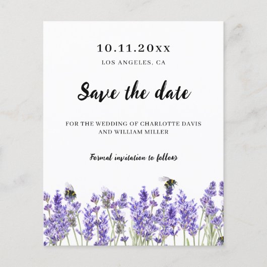 Lavendel paarse bloemen bruiloft save the date flyer (Voorkant)