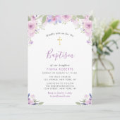 Lavendel paarse bloemen doop kaart (Staand voorkant)