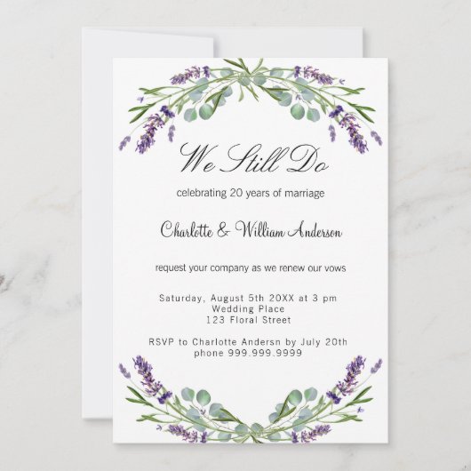 Lavendel paarse bloemen gelofte vernieuwing bruilo kaart (Voorkant)