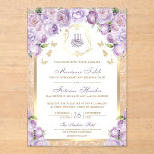 Lavendel Paarse Bloemen Gouden Boog Moslim Huwelij Acryl Uitnodigingen (Voorkant)