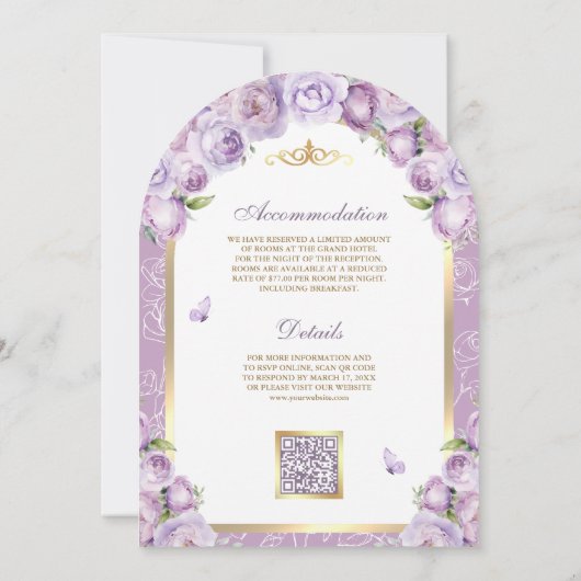 Lavendel Paarse Bloemen Gouden Boog Moslim Huwelij Kaart (Achterkant)