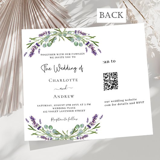 Lavendel paarse bloemen groen QR RSVP bruiloft Kaart