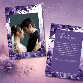 Lavendel & Paarse Bloemen Huwelijk met Paris Eiffe Bedankkaart