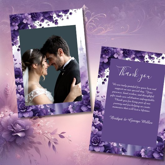 Lavendel & Paarse Bloemen Huwelijk met Paris Eiffe Bedankkaart