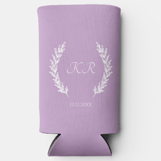 Lavendel Paarse Bloemen Minimale Monogram Bruiloft Seltzer Blikjeskoeler (Voorkant)