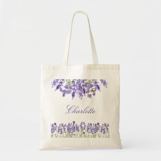Lavendel paarse bloemen naam script tote bag (Voorkant)