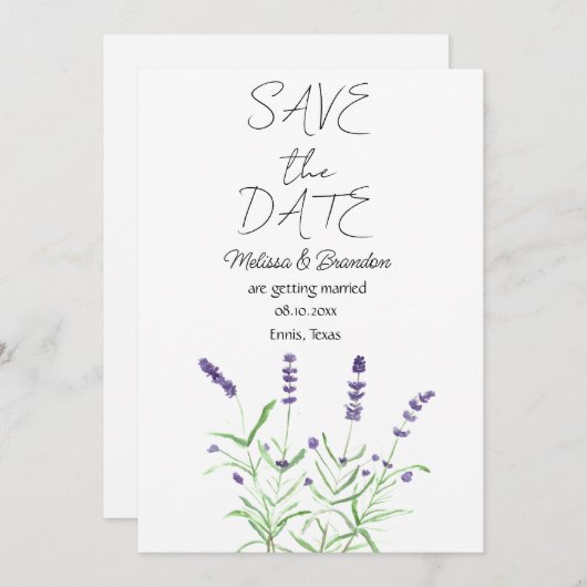 Lavendel Paarse Bloemen Rustieke Bruiloft Kaart (Voorkant / Achterkant)