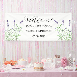 Lavendel Paarse Bloemen Rustieke Elegante Bruiloft Spandoek