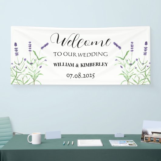 Lavendel Paarse Bloemen Rustieke Elegante Bruiloft Spandoek (Beurs)