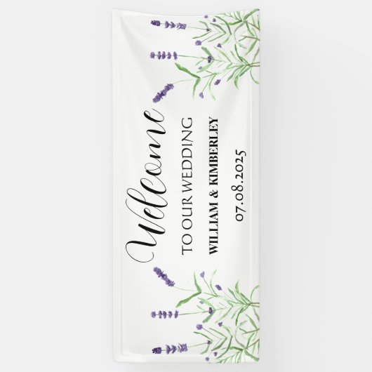 Lavendel Paarse Bloemen Rustieke Elegante Bruiloft Spandoek (Verticaal)