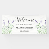 Lavendel Paarse Bloemen Rustieke Elegante Bruiloft Spandoek (Horizontaal)