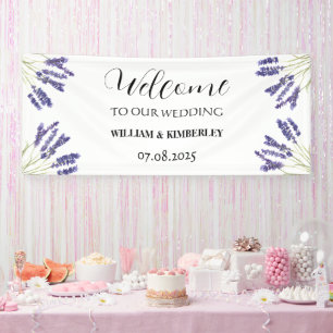 Lavendel Paarse Bloemen Rustieke Elegante Bruiloft Spandoek