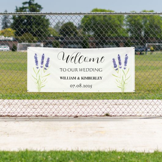 Lavendel Paarse Bloemen Rustieke Elegante Bruiloft Spandoek (Insitu)