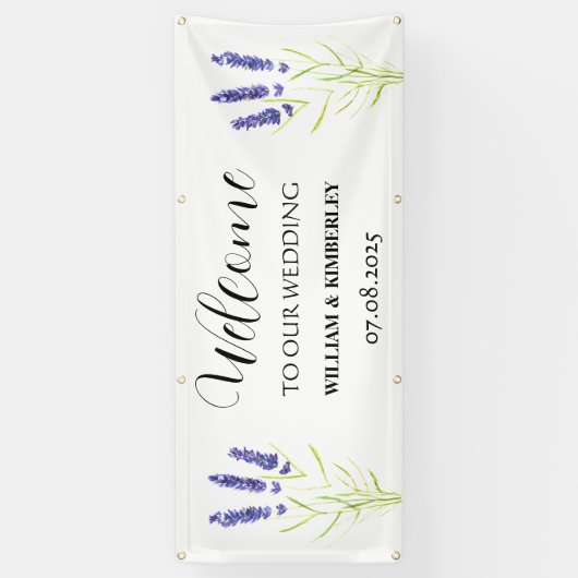 Lavendel Paarse Bloemen Rustieke Elegante Bruiloft Spandoek (Verticaal)