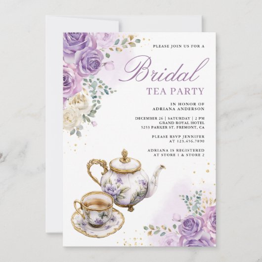 Lavendel Paarse Bloemen Tea Party Vrijgezellenfees Kaart (Voorkant)