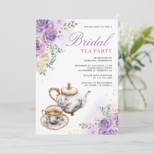 Lavendel Paarse Bloemen Tea Party Vrijgezellenfees Kaart (Staand voorkant)