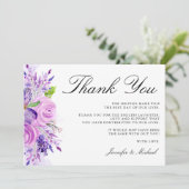 Lavendel Paarse Bloemen Trouwen Dank u kaart (Staand voorkant)