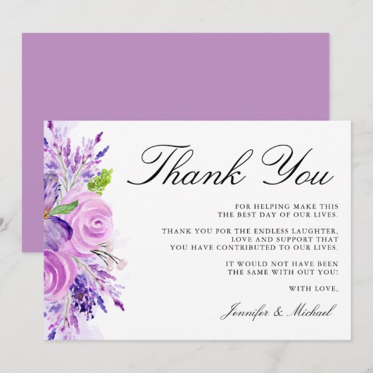 Lavendel Paarse Bloemen Trouwen Dank u kaart (Voorkant / Achterkant)
