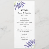 Lavendel Paarse Bloemen Waterverf Trouwvoedsel Menu (Voorkant)
