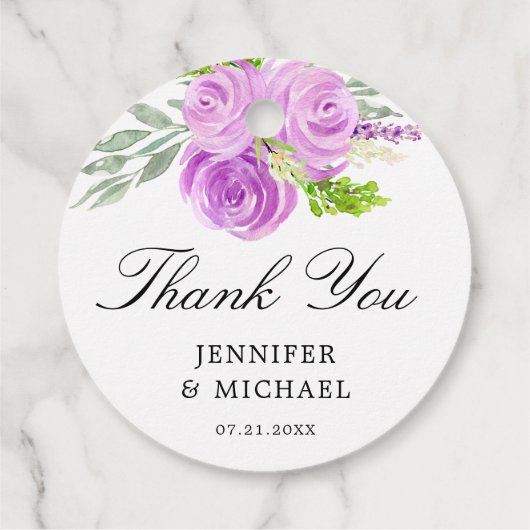 Lavendel Paarse bloemenbruiloft dank u Labels (Achterkant)
