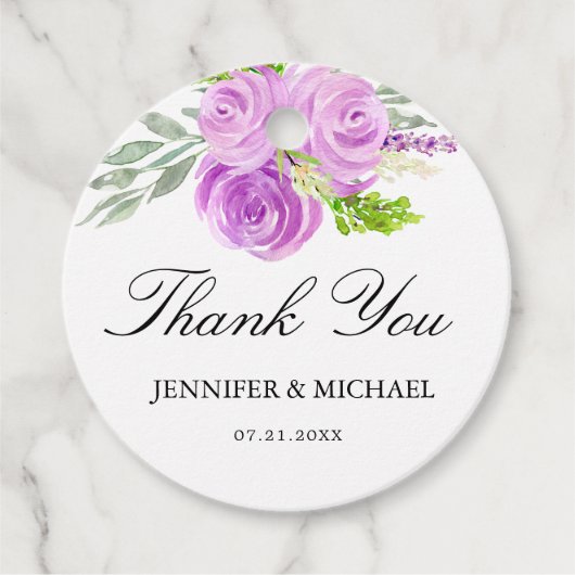 Lavendel Paarse bloemenbruiloft dank u Labels (Voorkant)