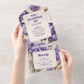 Lavendel Paarse bloemenelegante bruiloft All In One Uitnodiging (Afscheurbaar)