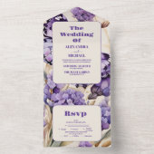 Lavendel Paarse bloemenelegante bruiloft All In One Uitnodiging (Binnen)