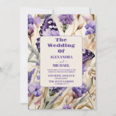 Lavendel Paarse bloemenelegante bruiloft Kaart (Voorkant)
