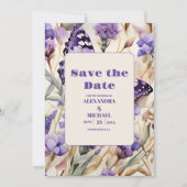 Lavendel Paarse bloemenelegante bruiloft Save The Date (Voorkant)