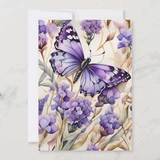 Lavendel Paarse bloemenelegante bruiloft Save The Date (Achterkant)