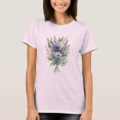 Lavendel Paarse bloemengroen bloemenboeket T-shirt (Voorkant)