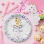 Lavendel Paarse bloemenleeuwenwelp Baby shower Papieren Bordje (Feest)