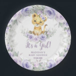Lavendel Paarse bloemenleeuwenwelp Baby shower Papieren Bordje<br><div class="desc">Personaliseer deze mooie leeuwenwelp bloemenfeestjes gemakkelijk en snel borden. Klik op de knop verder aanpassen om de teksten te bewerken,  lettertypen en lettertypekleuren te wijzigen. Met  pastellavendel,  paarse bloemen,  delicaat groen en een lief leeuwenwelpje. Overeenkomende objecten beschikbaar in de winkel. c) Somerset Fine Paperie</div>