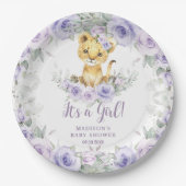 Lavendel Paarse bloemenleeuwenwelp Baby shower Papieren Bordje (Voorkant)