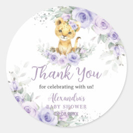 Lavendel Paarse bloemenleeuwenwelp Baby shower Ronde Sticker
