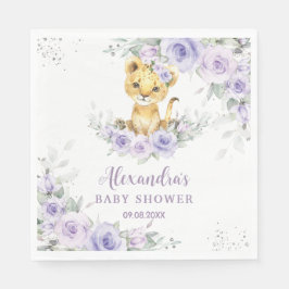 Lavendel Paarse bloemenleeuwenwelp Baby shower Servet