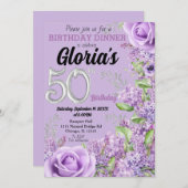 Lavendel paarse bloemenuitnodiging 50e verjaardag kaart (Voorkant / Achterkant)
