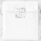 Lavendel Paarse Bloemenvlinders Quinceañera 15 Vierkante Sticker (Tas)
