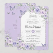 Lavendel Paarse Bloemenvlinders Quinceañera Kaart (Voorkant / Achterkant)