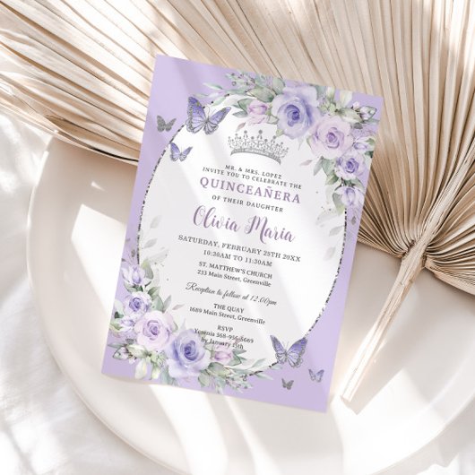 Lavendel Paarse Bloemenvlinders Quinceañera Kaart