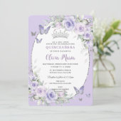 Lavendel Paarse Bloemenvlinders Quinceañera Kaart (Staand voorkant)