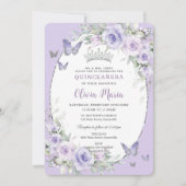 Lavendel Paarse Bloemenvlinders Quinceañera Kaart (Voorkant)