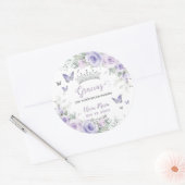 Lavendel Paarse Bloemenvlinders Quinceañera Ronde Sticker (Envelop)