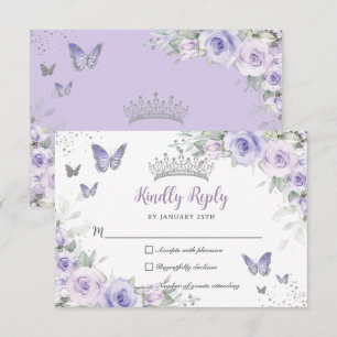 Lavendel Paarse Bloemenvlinders Quinceañera RSVP Kaartje
