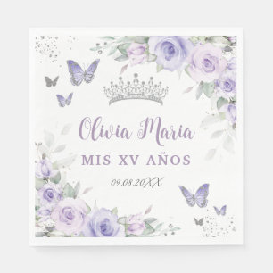 Lavendel Paarse Bloemenvlinders Quinceañera Servet