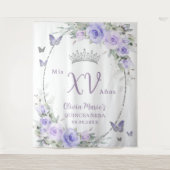 Lavendel Paarse Bloemenvlinders Quinceañera Wandkleed (Voorkant)