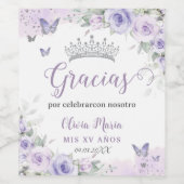 Lavendel Paarse Bloemenvlinders Quinceañera Wijn Etiket (Enkel label)